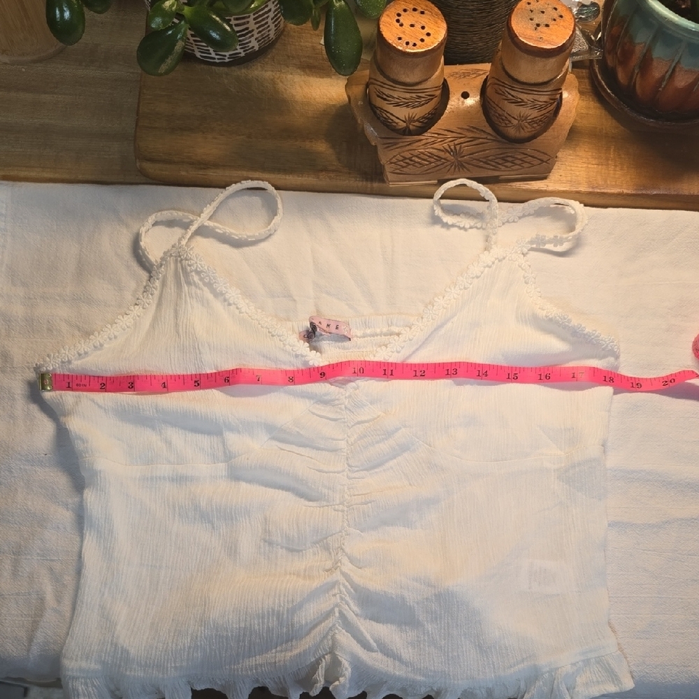 Crave Fame Cream Ruched Ruffled Crop Camisole - Picture 4 of 5
